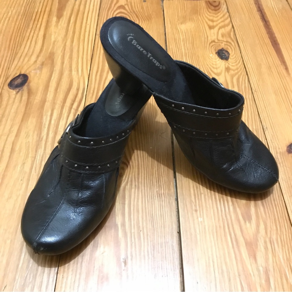 BareTraps Black Leather Buckle Mules, EUC, 9.5 - Picture 2 of 14